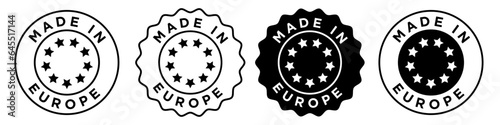 Made in Europe. EU manufacture product symbol. European quality stamp sticker vector. 