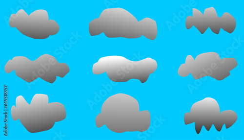 Vector illustration set of Abstract white clouds isolated on blue background