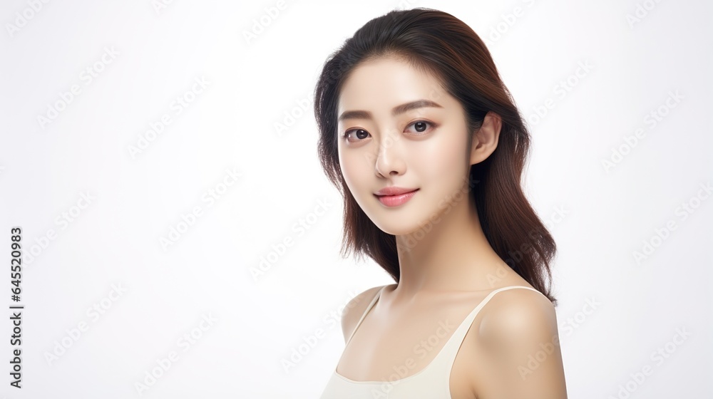 Face, happy and skincare with a model woman in studio background to promote natural care. Facial, wellness and makeup Face, happy and skincare with a model woman in studio background to promote natural care. Facial, wellness and makeup