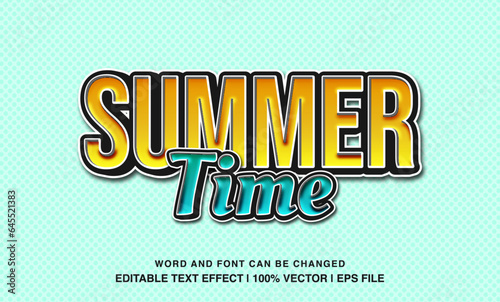 Summer time editable text effect template, 3d cartoon typeface, premium vector