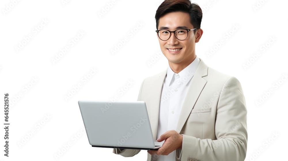 smiling person with laptop on white background smiling person with laptop on white background