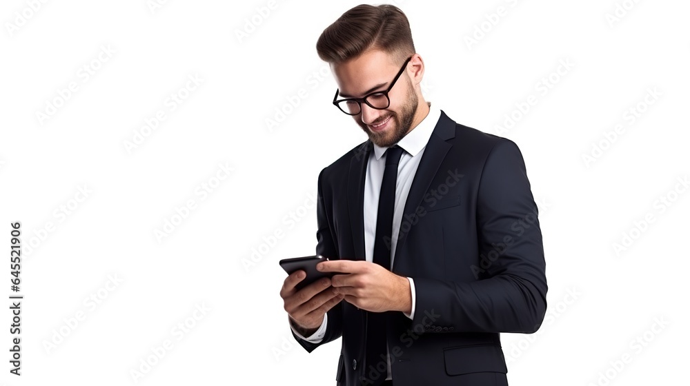 Businessman using a phone on white background Businessman using a phone on white background