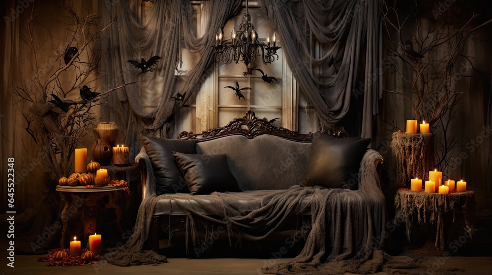 Fototapeta premium Haunted House - A creepy haunted house with a weathered, vintage look for Halloween and other spooky occasions.