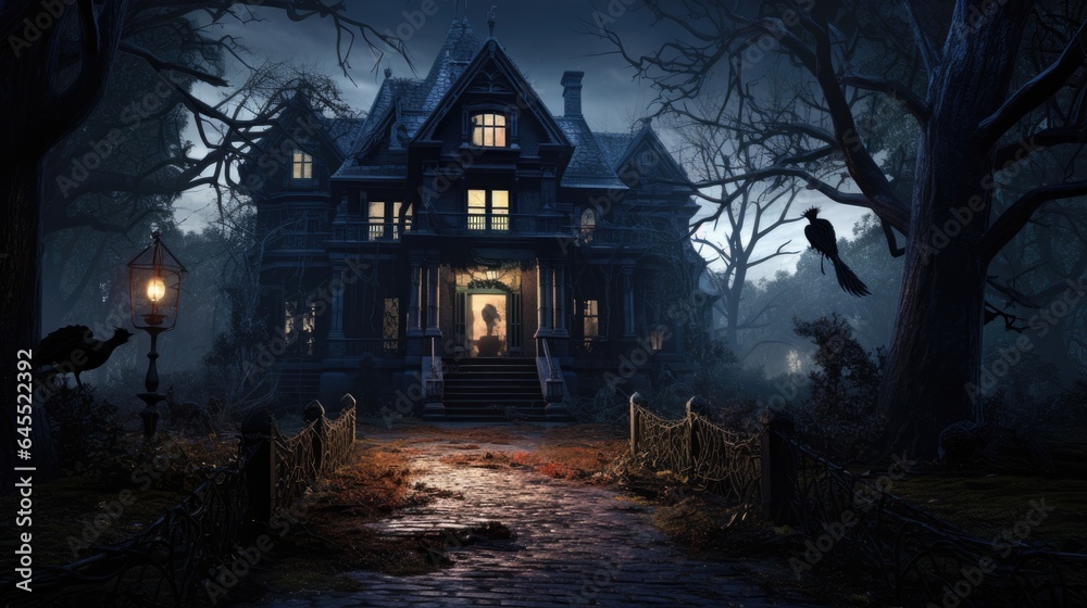 Haunted House - A creepy haunted house with a weathered, vintage look for Halloween and other spooky occasions.