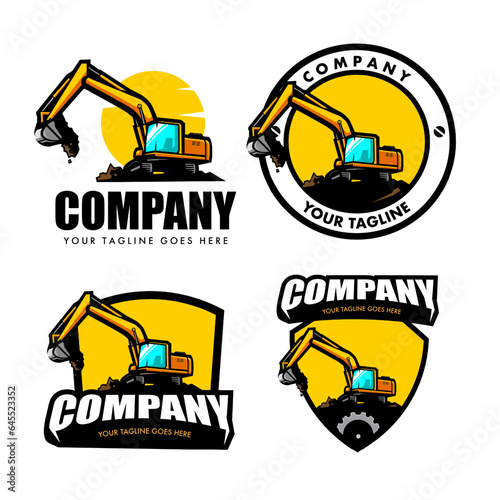 excavator logo design illustration vector. excavators dredging the ground