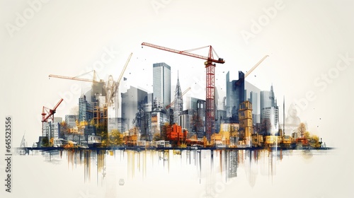 Construction site background. Hoisting cranes and new multi-storey buildings. Industrial background. generative ai
