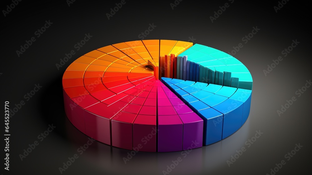 Obraz premium Multi colored pie chart by bar graphs. generative ai