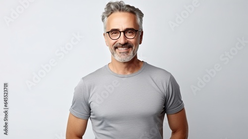 mature man with crossed arms on a white background