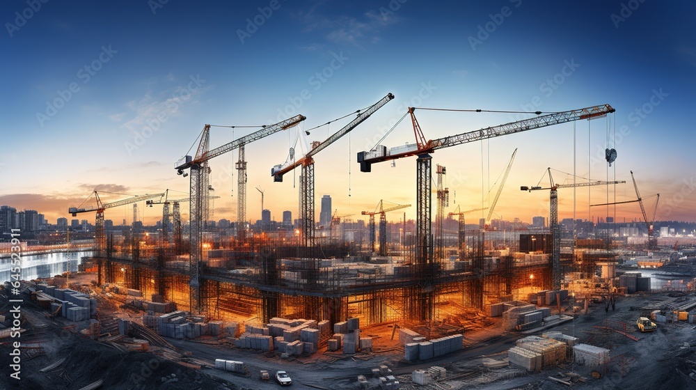 construction site with cranes. generative ai