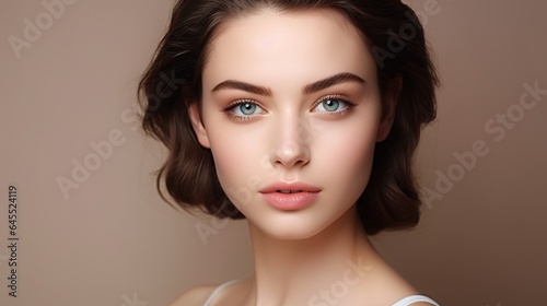 Brunette Woman with Flawless Makeup in Studio Close-Up