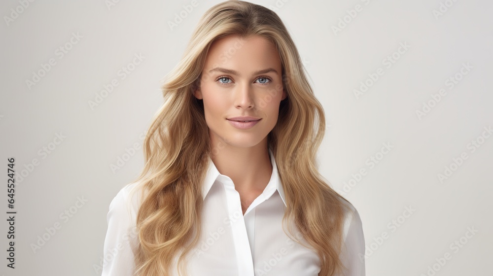 portrait of a woman with white shirt on white background. generative ai portrait of a woman with white shirt on white background. generative ai