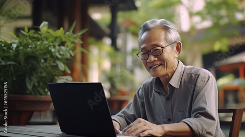 senior person working on laptop computer