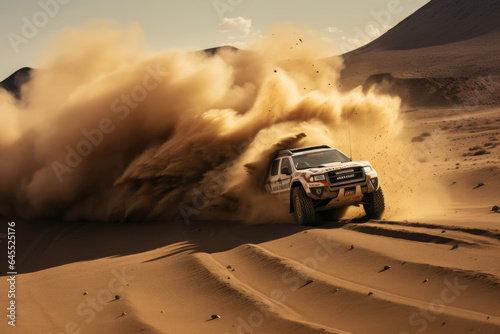 Off road vehicle in desert in Rallye Dakar