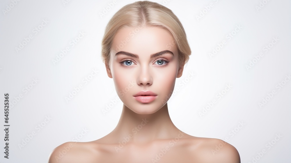 portrait of a young woman on white studio background, skincare and make up portrait of a young woman on white studio background, skincare and make up