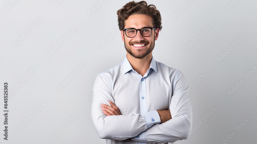 portrait of a man with crossed arm on white studio background portrait of a man with crossed arm on white studio background