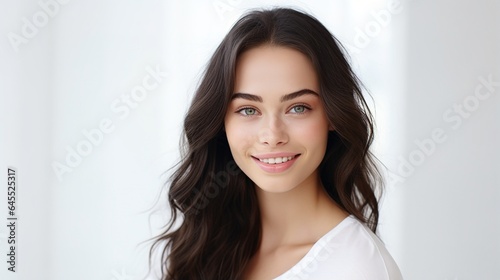 Skincare, portrait of a woman's face in the studio for grooming, cosmetics, and wellbeing. Beauty, happiness, and a girl model unwind in luxury, with a makeup and dermatological routine.