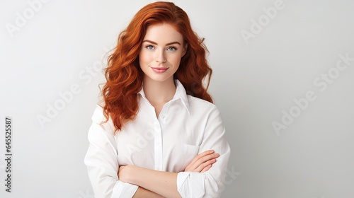 Woman with crossed arm on white background