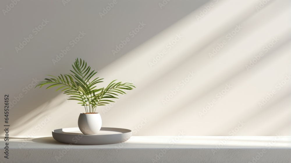 White studio room with table and wall, light background for mockup product