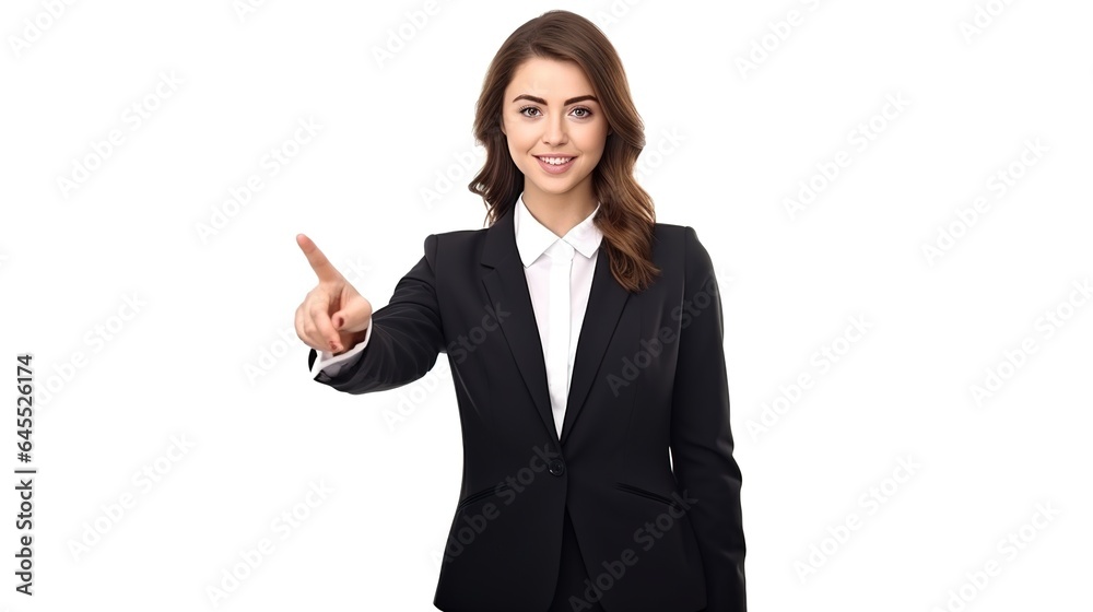 business woman pointing at something isolated on white background business woman pointing at something isolated on white background