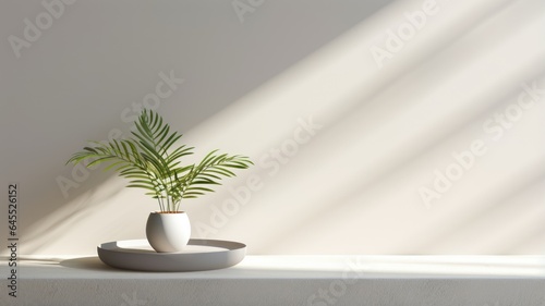 White studio room with table and wall, light background for mockup product © Artyom