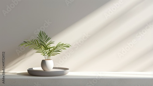 White studio room with table and wall, light background for mockup product