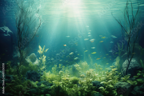 Submerged underwater scene with aquatic textures and colors © thejokercze