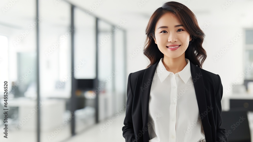 Obraz premium Standing position of a young Asian businesswoman smiling at the camera on an isolated white background. generative ai
