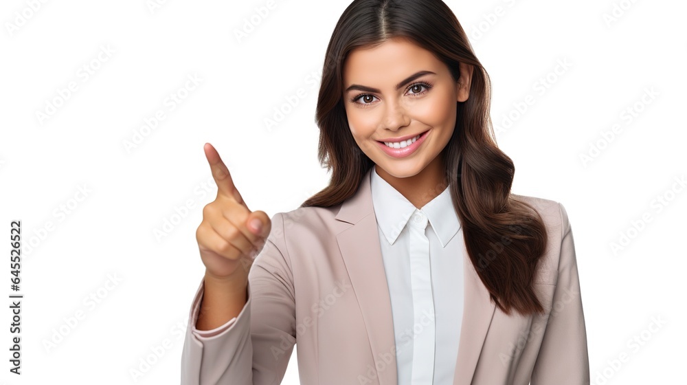A prosperous businesswoman poses in front of a white background. generative ai A prosperous businesswoman poses in front of a white background. generative ai