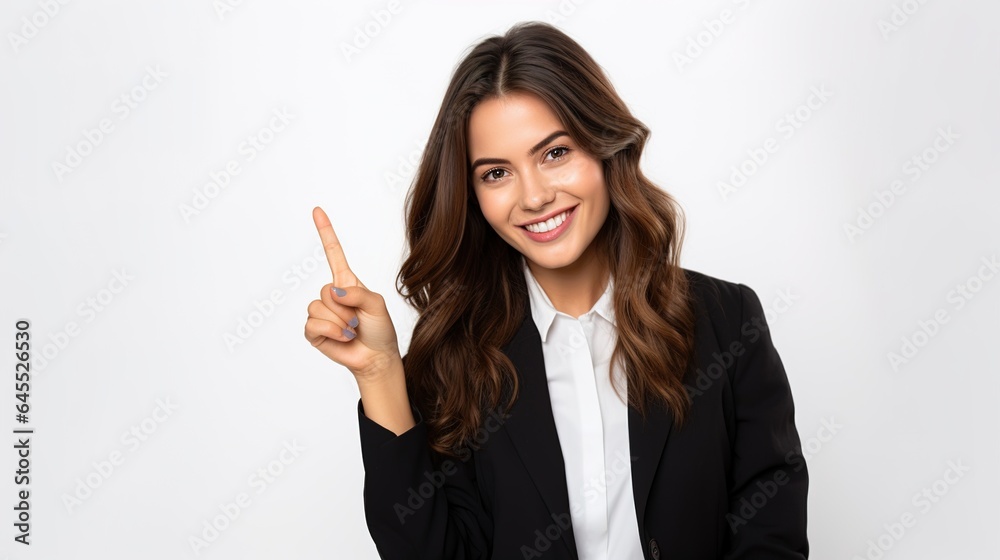 A prosperous businesswoman poses in front of a white background. generative ai A prosperous businesswoman poses in front of a white background. generative ai