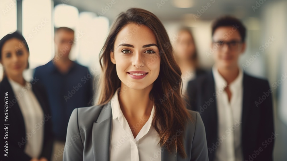 Portrait of a businesswoman in office background. generative ai Portrait of a businesswoman in office background. generative ai