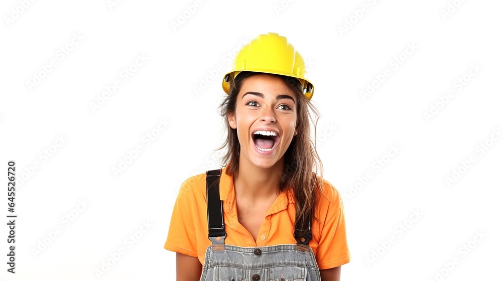 construction worker with helmet on white background. generative ai