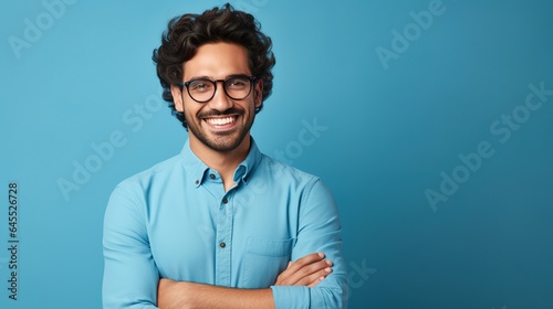Portrait of a man on blue background. generative ai