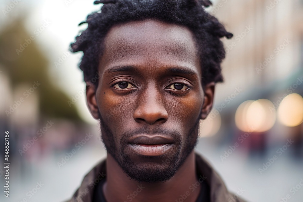 Black man portrait, African immigrant looking sad forlorn, fictional person generated. Black man portrait, African immigrant looking sad forlorn, fictional person generated.