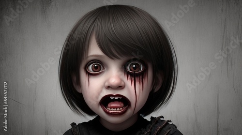 Scary Horror Kid Screaming Background. Frightening Child in a Haunted House. Creepy Atmosphere. Generative AI