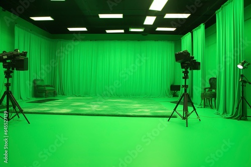 Television studio with green chroma key.