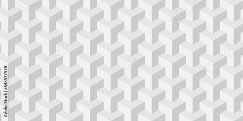   Seamless geometric pattern abstract background. abstract cubes geometric white and gray color hexagon technology background. digital cube honeycomb Front view of white texture for background.