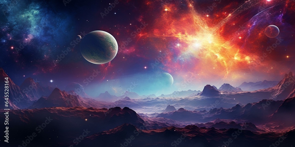 cinematic galaxy with vibrant planets and stars