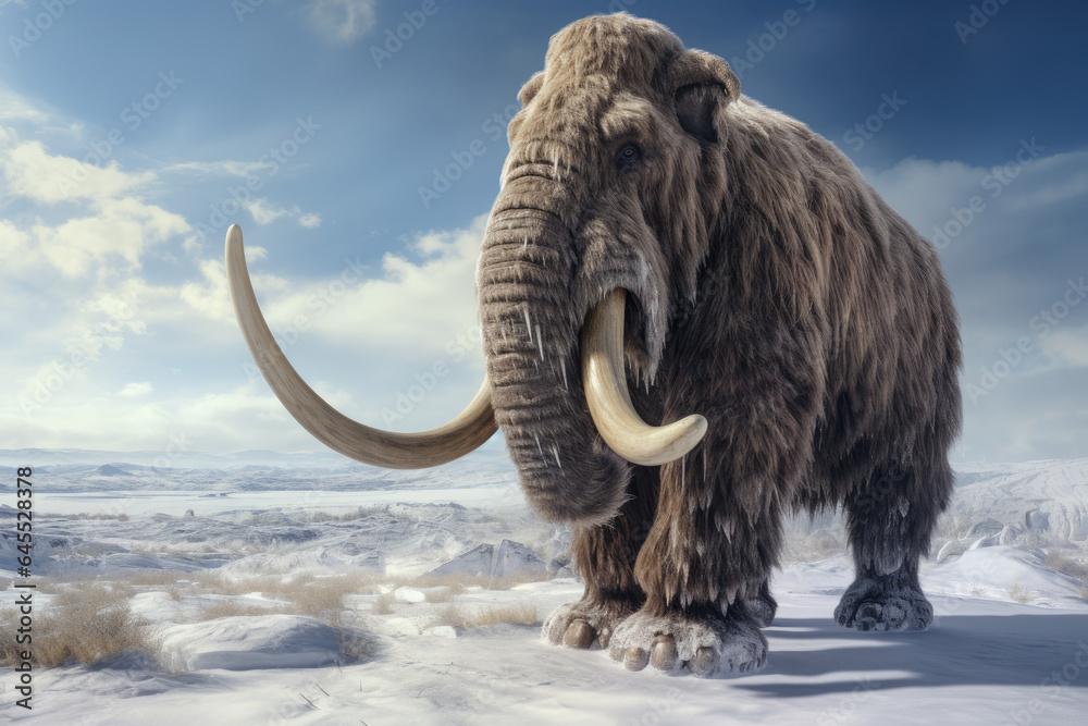 Obraz premium A woolly mammoth walking across a frozen tundra