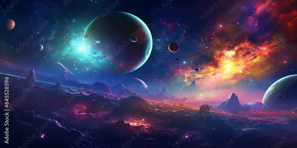 cinematic galaxy with vibrant planets and stars
