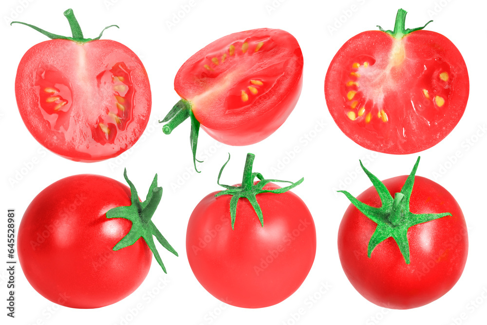 Set of fresh ripe cherry tomatoes isolated on white Set of fresh ripe cherry tomatoes isolated on white