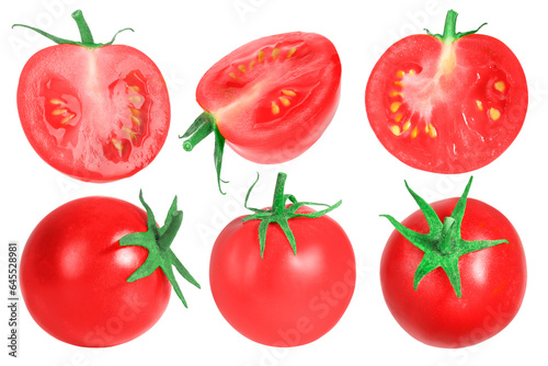 Set of fresh ripe cherry tomatoes isolated on white