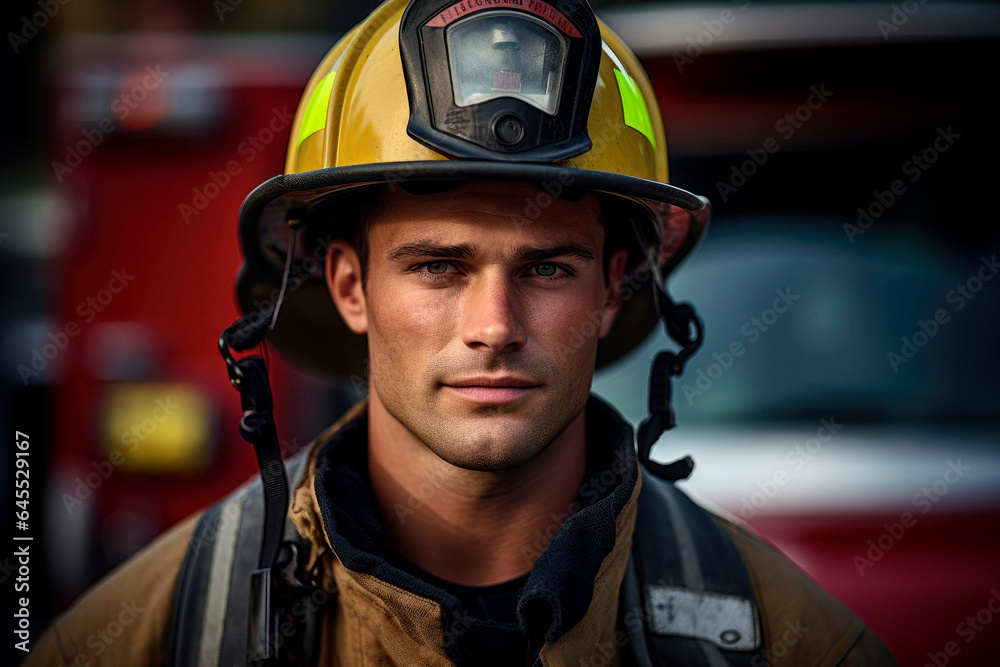 Hero in Action: Portrait of a Dedicated American Firefighter. Courage Under Fire. Bravery in Uniform
Hero in Action: Portrait of a Dedicated American Firefighter. Courage Under Fire. Bravery in Uniform