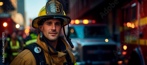 Hero in Action: Portrait of a Dedicated American Firefighter. Courage Under Fire. Bravery in Uniform