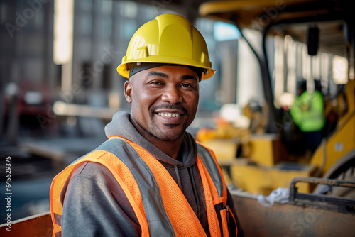 Building the Future. An African American Construction Worker Operates an Excavator at a Construction Site, Shaping the Foundations of Tomorrow. Construction Expertise AI Generative.