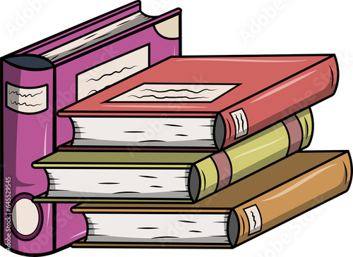 Ilustración png grupo de libros apilados sin fondo.