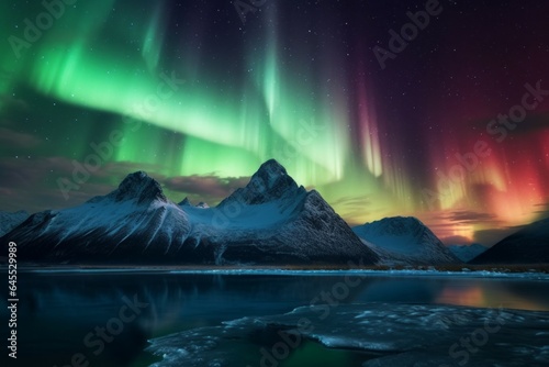 Northern Lights on the night sky. Aurora Borealis. AI generated  human enhanced