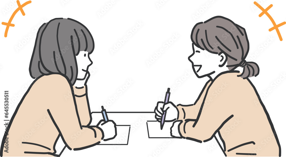 友達と一緒に勉強をする女子生徒のイラスト素材 友達と一緒に勉強をする女子生徒のイラスト素材