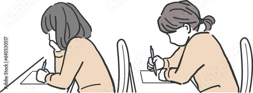 勉強・試験をする女子生徒のイラスト素材