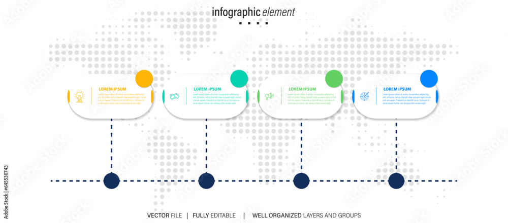 Vector infographic template with 4 label, integrated circles. Business concept with 4 options. For content, diagram, flowchart, steps, parts, timeline infographics, workflow, chart