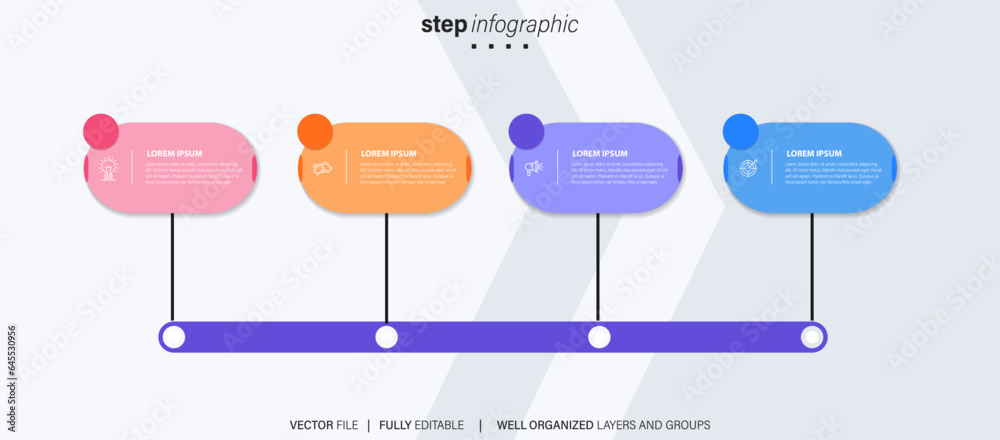 Naklejka premium Business infographic template. Thin line design label with icon and 4 options, steps or processes.